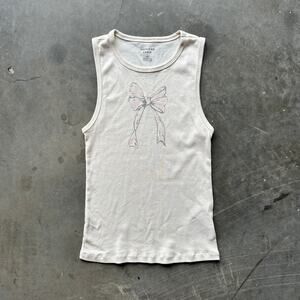 American Eagle Tank Top Women's Large Cream Bow Knot Ribbon Rib Tank